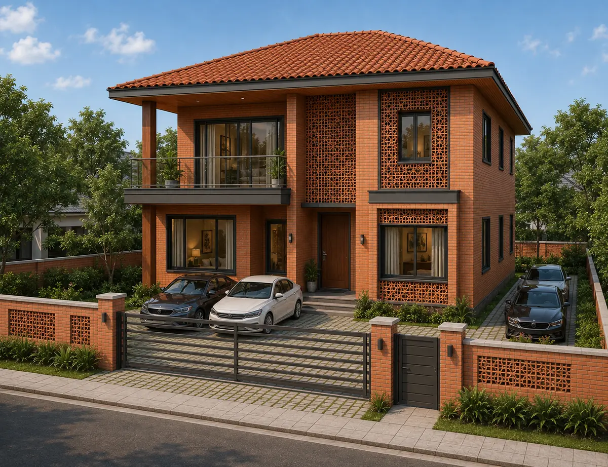 Redi 4-bedroom duplex exterior in Redi clay bricks with clay-tile roofing